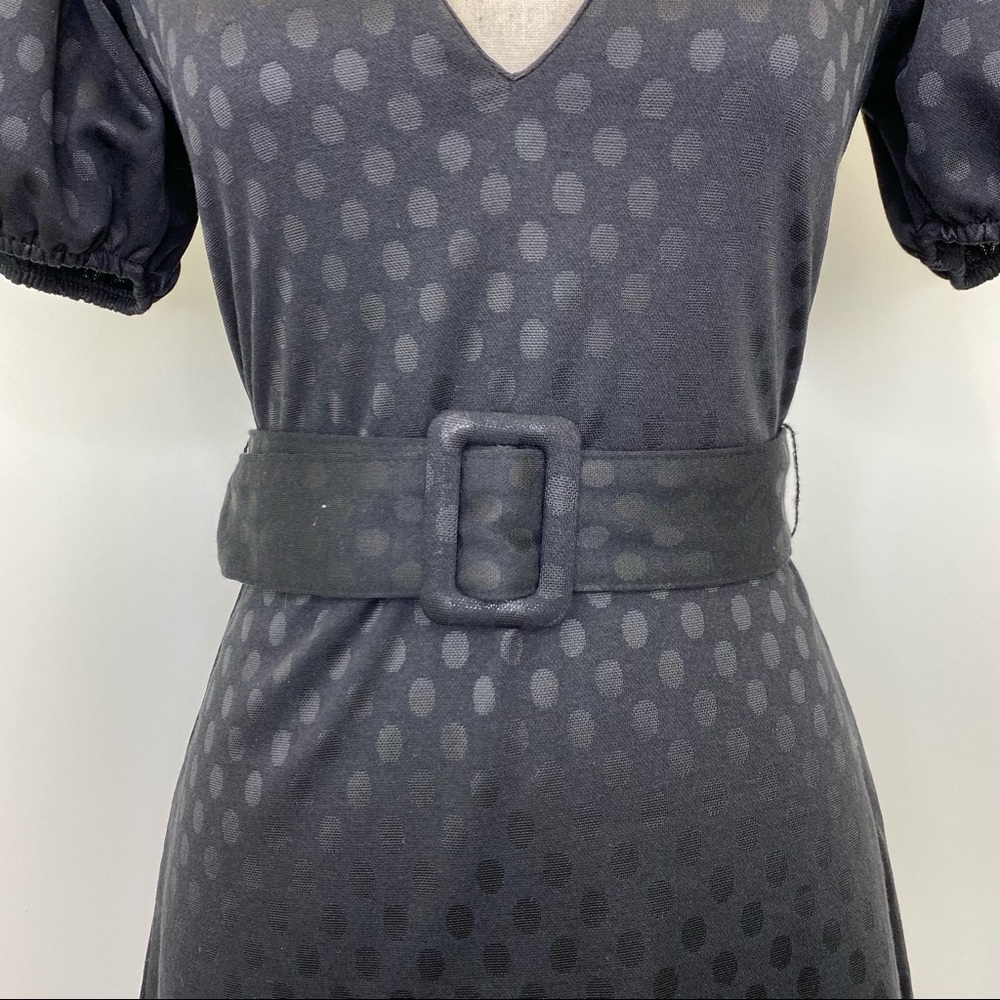 NWT Zara Dress Small Black Voluminous Textured Polka Dot Mini Belted V Neck - Picture 6 of 10